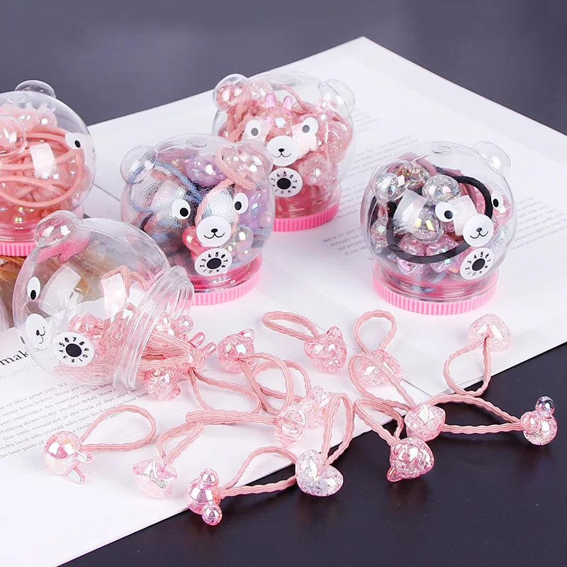 

10~20pcs/lot-Children Colorful Jellied Lovely Rubber Band Hair Tied Rope Box Combination Set Little Girls Hair Accessories