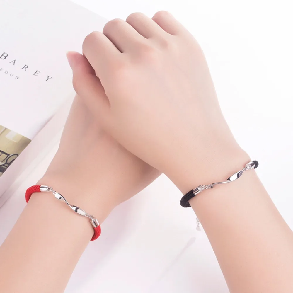 Vintage Silver Alloy Black Red Rope Lovers Bracelet Bangles Romantic Couples Gifts Students Birthday Gift Jewelry | Украшения и