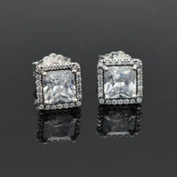 high quality 925 sterling silver delicate charm silver color square zirconia shaped stud earrings for women fashion earrings