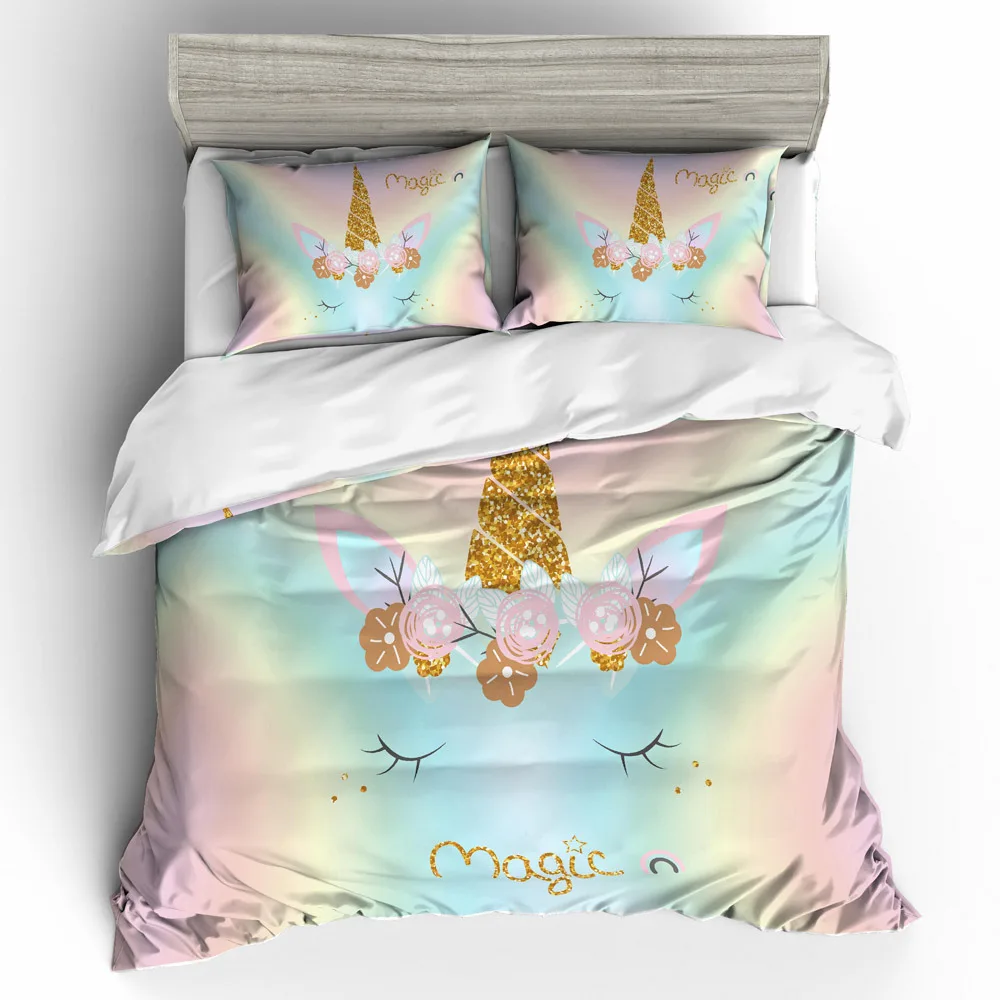 Thumbedding Dropship Shining Smile Unicorn Bedding Set 100% Microfiber Colorful 3D Duvet Cover Innovative Unique Design | Дом и сад
