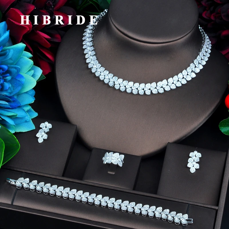 Новый красивый цветочный дизайн HIBRIDE Свадебные Ювелирные наборы белого и