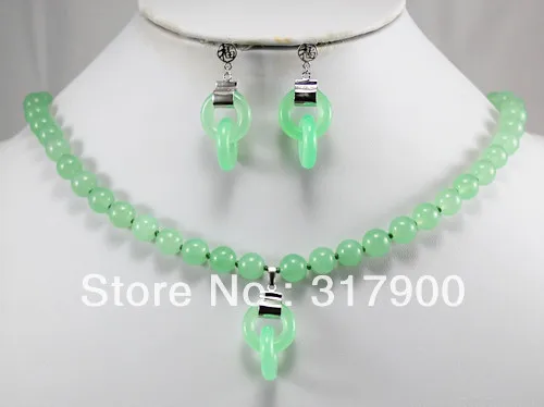 Красивый естественный свет зеленый нефрит ожерелье кулон серьги набор ААА |