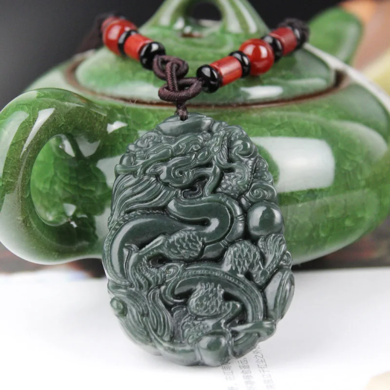 Kyszdl натуральный высокое качество ручной резьбой Хотан Qingyu дракон кулон Для