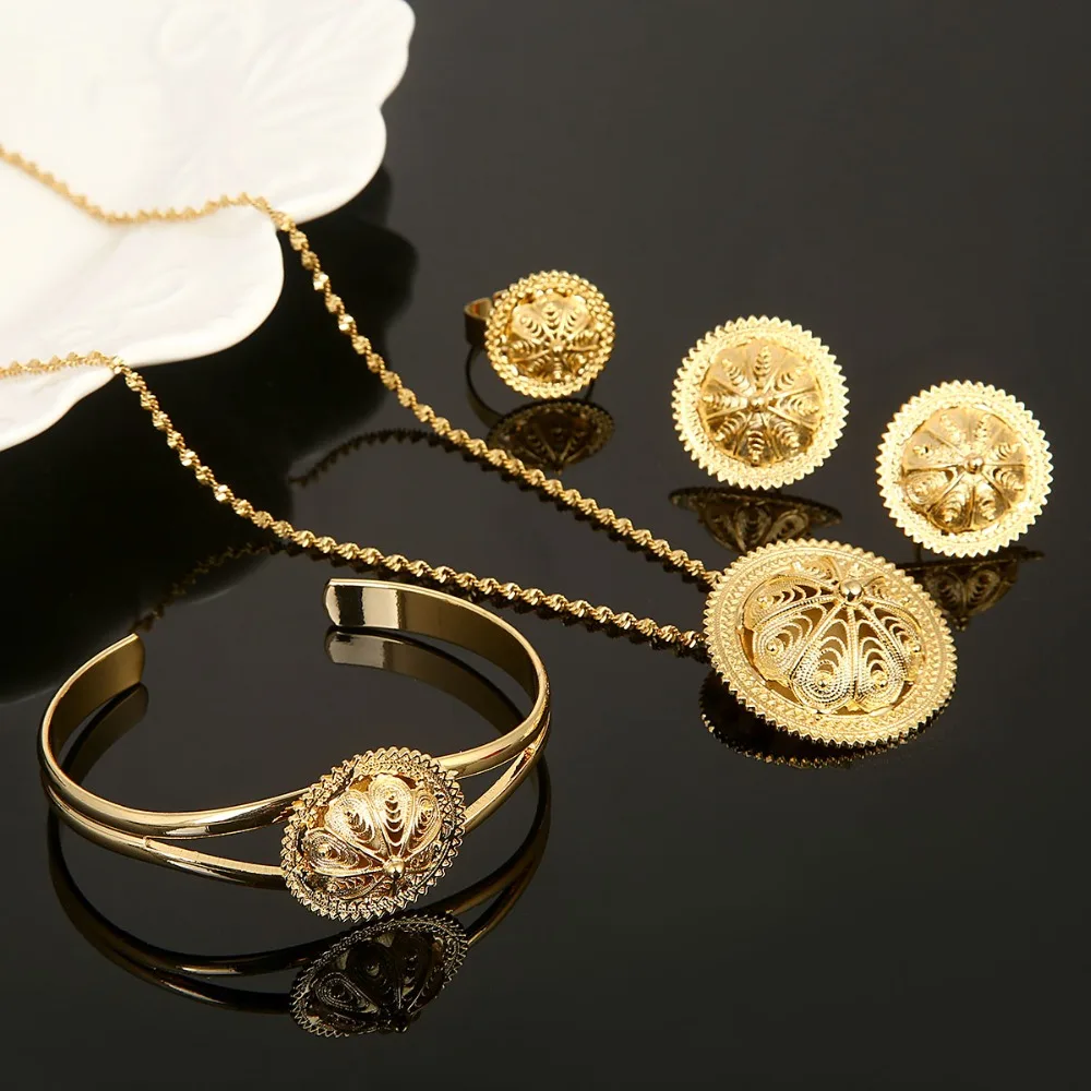 Комплект из эфиопских ювелирных изделий Joias Ouro золотого цвета украшения Эфиопия