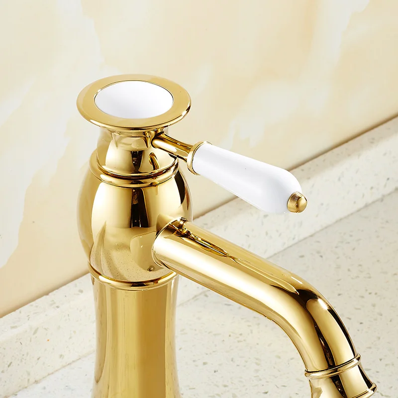 Azeta Bathroom Contemporary Faucet Golden Brass Basin Tap Single Hole Deck Mounted Wash Mixer AT2606G | Обустройство дома