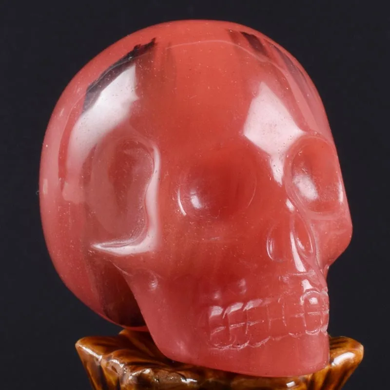 Red Glass 2 дюйма ручной работы натуральный камень Статуэтка-Череп Кристалл резная статуя Реалистичная фэн-шуй Исцеление домашний орнамент Искусство Коллекционная - Цвет: Red Glass