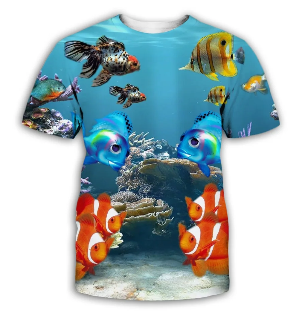 

PLstar Cosmos 2019 summer Fashion Men t-shirt Marine life fish and Coral 3d Print Unisex T-shirt Casual streetwear tshirt HY127