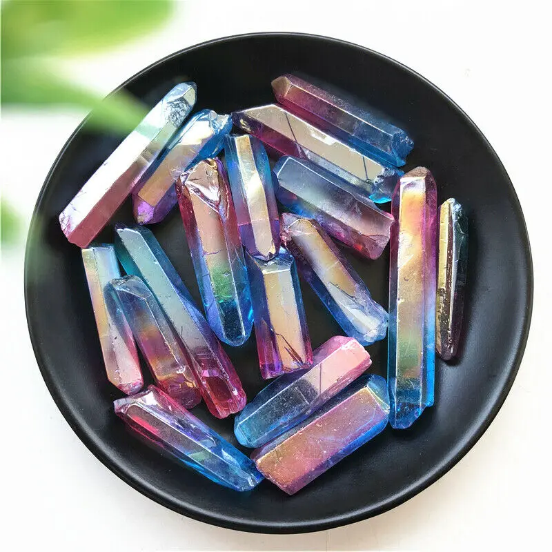 50 г синий и красный аура кварцевый кристалл точечный Титан Гальванизированный