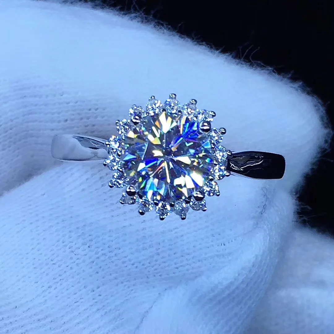 Круглое серебряное кольцо с муассанитом 1ct D VVS роскошное кольцо с муассанитом Weding для женщин