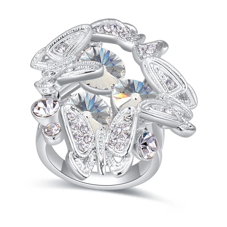 

Trending Styles Blue Crystals From Swarovski Butterfly Vintage Rings For Women Bague Femme Wedding Band Engagement Ring Jewelry