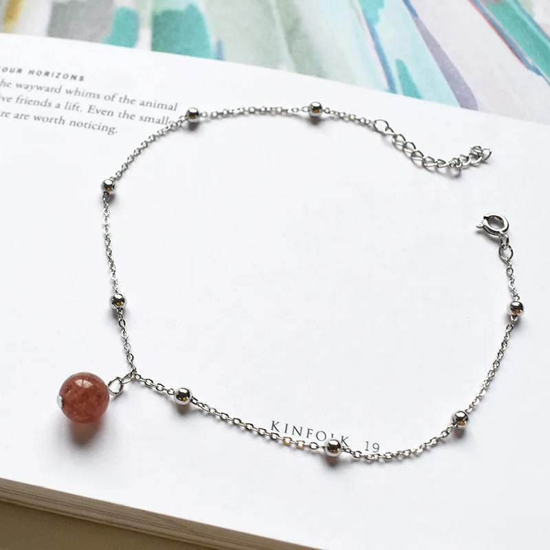 Женский браслет на ногу из серебра 925 пробы с кристаллами в виде клубники |