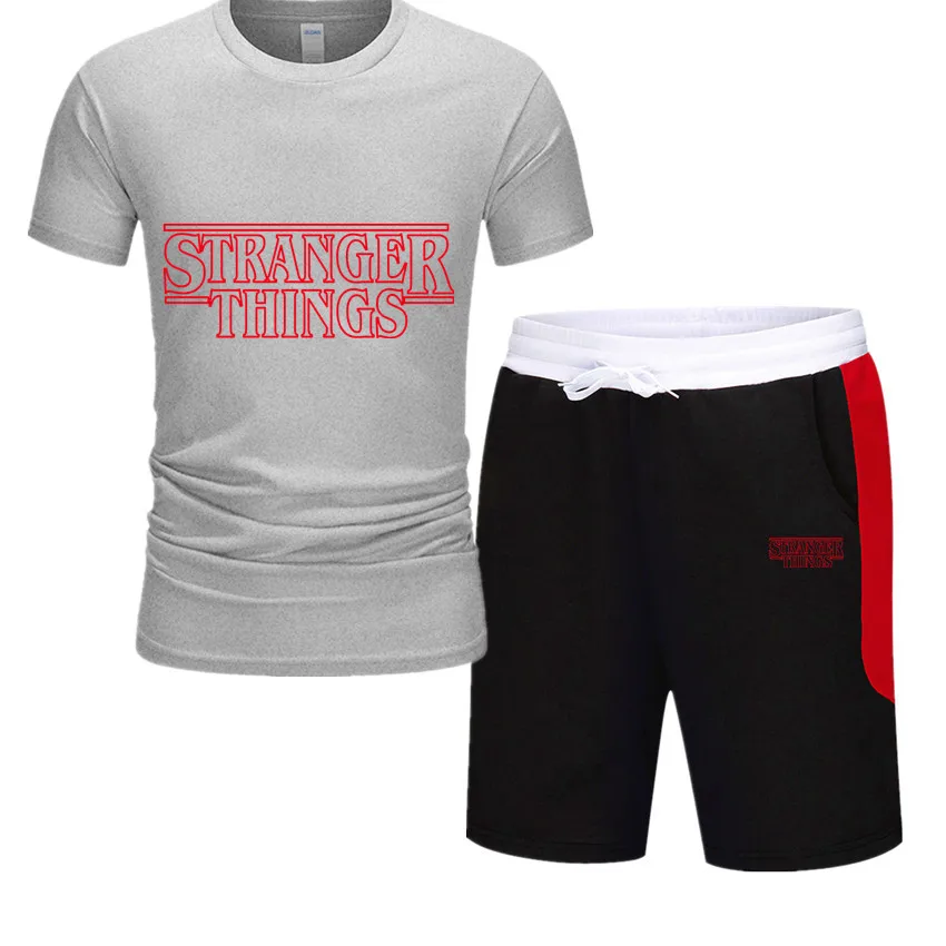 Новая брендовая модная футболка с надписью Stranger Things + шорты Мужская принтом