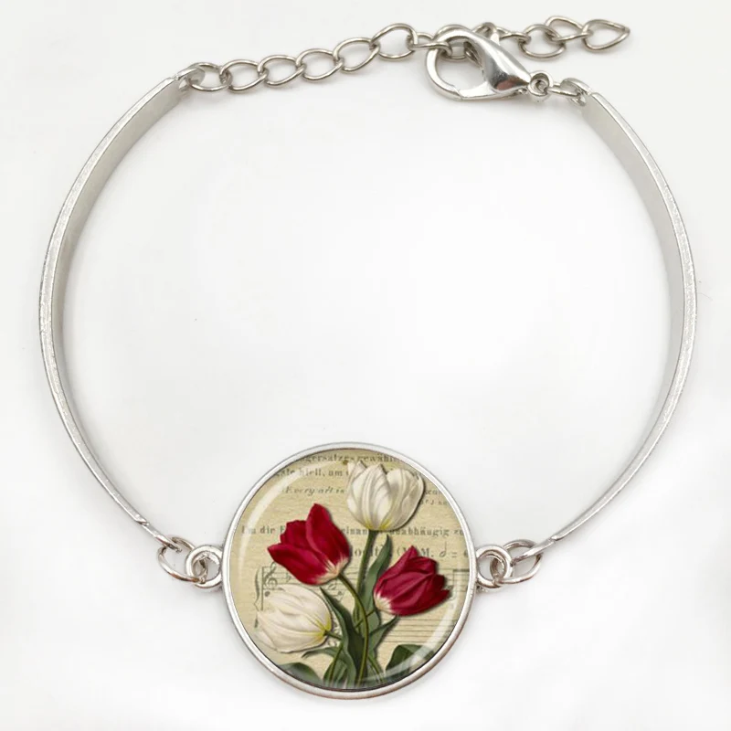 Новый красный и белый тюльпан ожерелье Весна цветочный кулон искусство