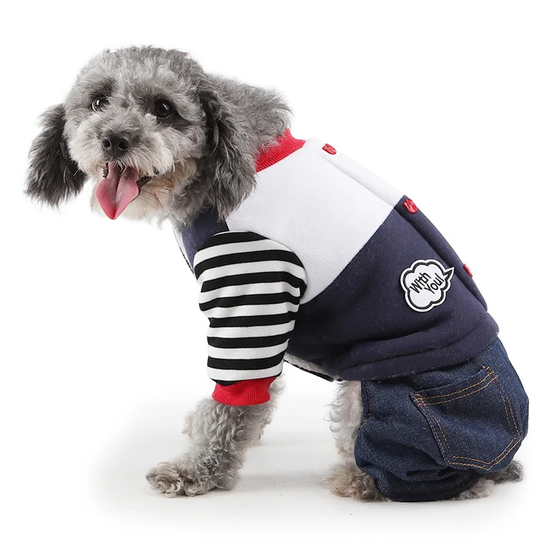 Джинсовый собак комбинезон осень зима теплый шить Письма Pattern пижамы для