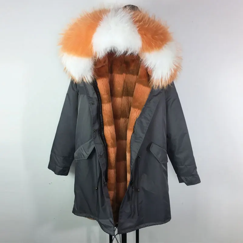 Модная длинная серая парка Женская оранжевая Толстая с подкладкой куртка