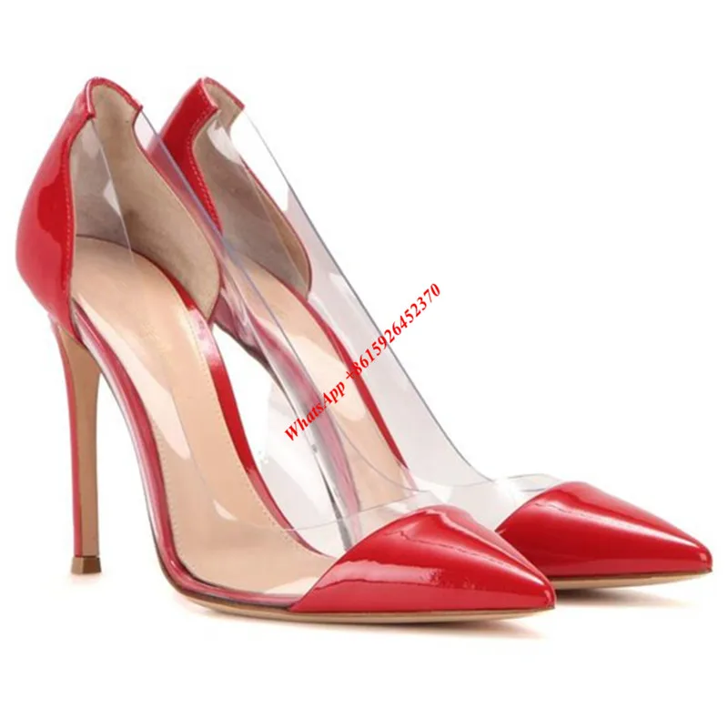 Красный/Обнаженная Ясно ПВХ Элегантные Дамы Насосы 2017 Новый Женская Обувь Острым