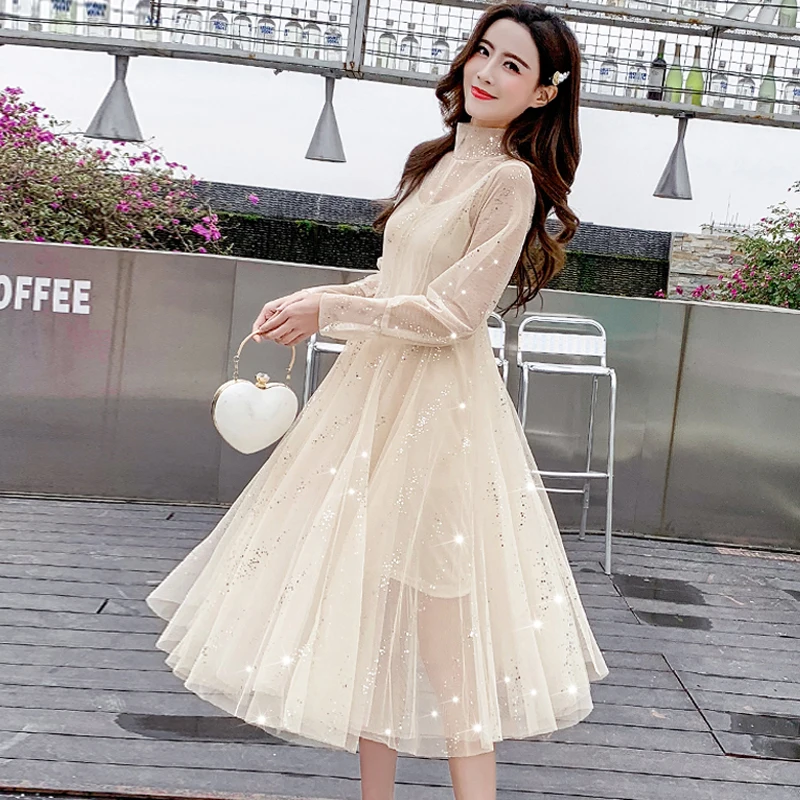 Сетчатая водолазка перспективная женская одежда длинные платья модные