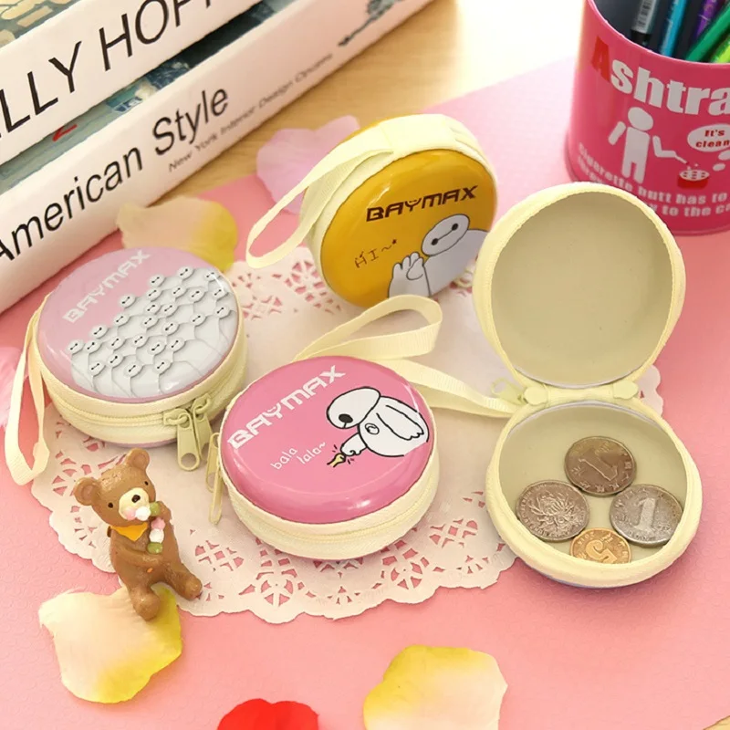 (5 шт./лот) креативный женский кошелек круглой формы из льна и олова с мультяшным