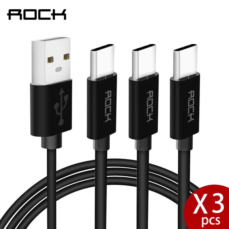 ROCK 3 шт./лот 2 м usb type C кабель 2.4A Быстрая зарядка type-C кабель для samsung Galaxy S8 S9 Xiaomi mi8 Oneplus 6 USB C кабель для передачи данных