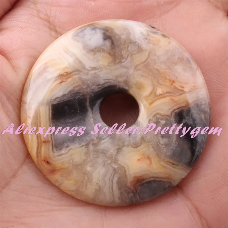 Crazy Lace Agate 40 мм натуральный Гладкий пончик Круглый драгоценный камень Бусины разделитель Pandant 1 шт, для DIY ожерелье ювелирных изделий - Цвет: Crazy Lace Agate