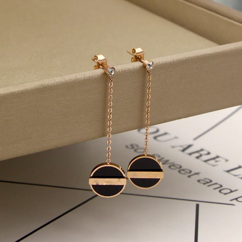 

Fashion Jewelry,Black round cake titanium steel plated colored gold ear stud, titanium steel earring for female