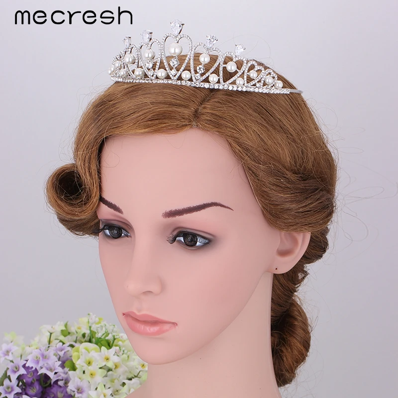 Mecresh великолепный фианит свадебная тиара Корона Серебряный Цвет Кристалл