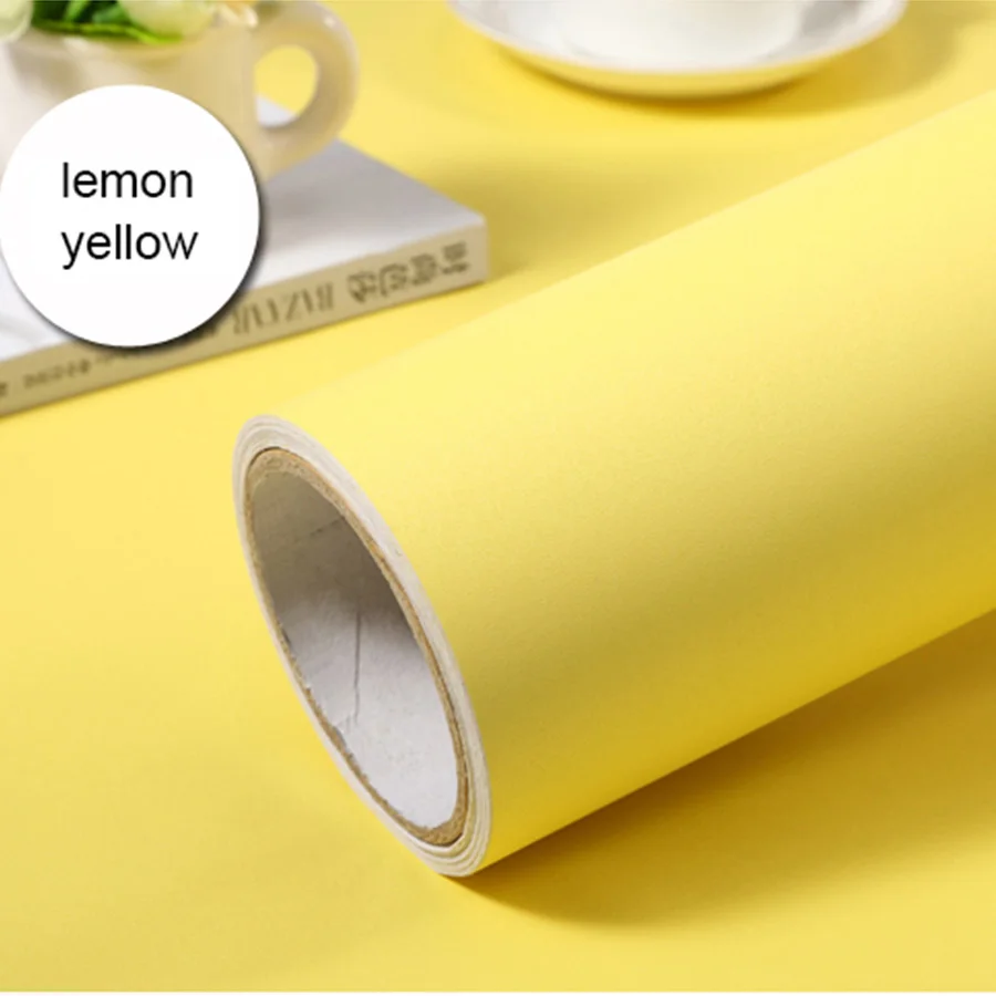 Lemon yellow 0.6x 3M DIY самоклеющиеся ПВХ водонепроницаемые обои для детской спальни ТВ фон наклейки на стену мебель сплошной цвет матовые наклейки - Цвет: Lemon yellow