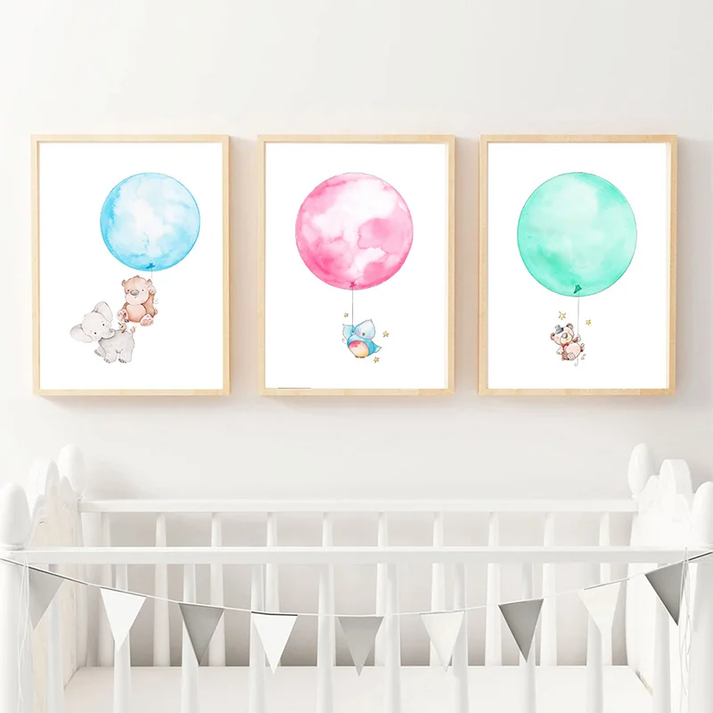Kawaii мультфильм животных Медведь воздушный шар Плакат стены искусства холст