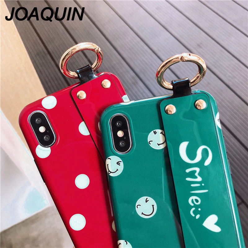 Fashion Wrist Strap Hand Care Phone Case For iphone X Cute Smile wave point 6 6S 7 8 Plus Cover Soft back fundas |
