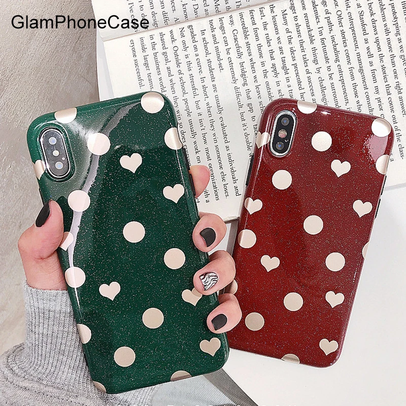 Чехол для телефона с блестками GlamPhoneCase Polka Dot Love Heart Glitter для iPhone 7 X 6 6S 8 Plus S Cover XR XS Max Fund on.