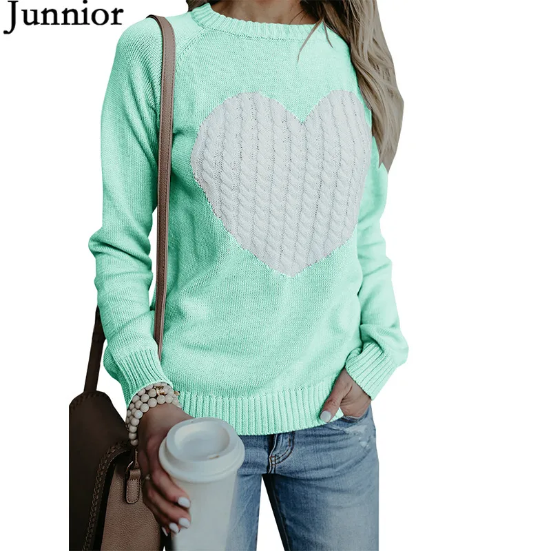 Womens Sweaters Casual Long Sleeve Cable Knit Cute Crew Neck Chunky Heart Pullover | Женская одежда