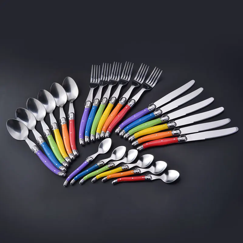 

24pcs Rainbow Dinnerware Stainless Steel Style Steak Knife Dinner Fork Spoon Teaspoon Tableware Cutlery Sets Monther's Day Gift