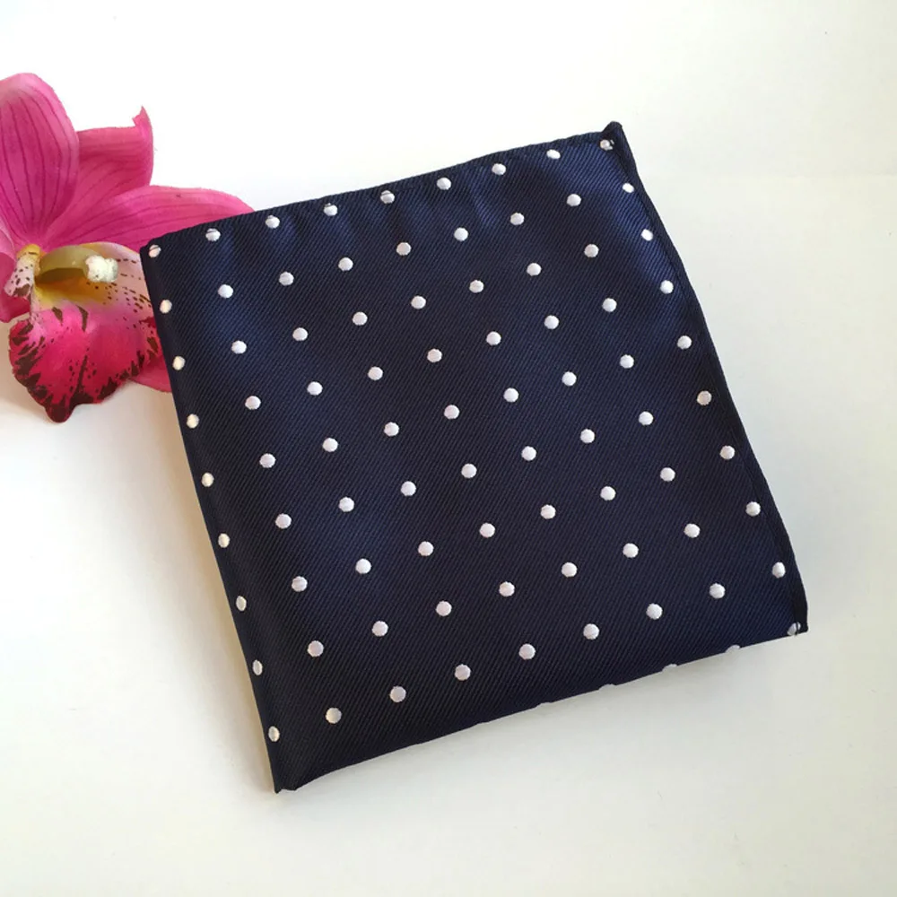 Мужской платок в горошек из шелка цвета: белый темно синий Карманный