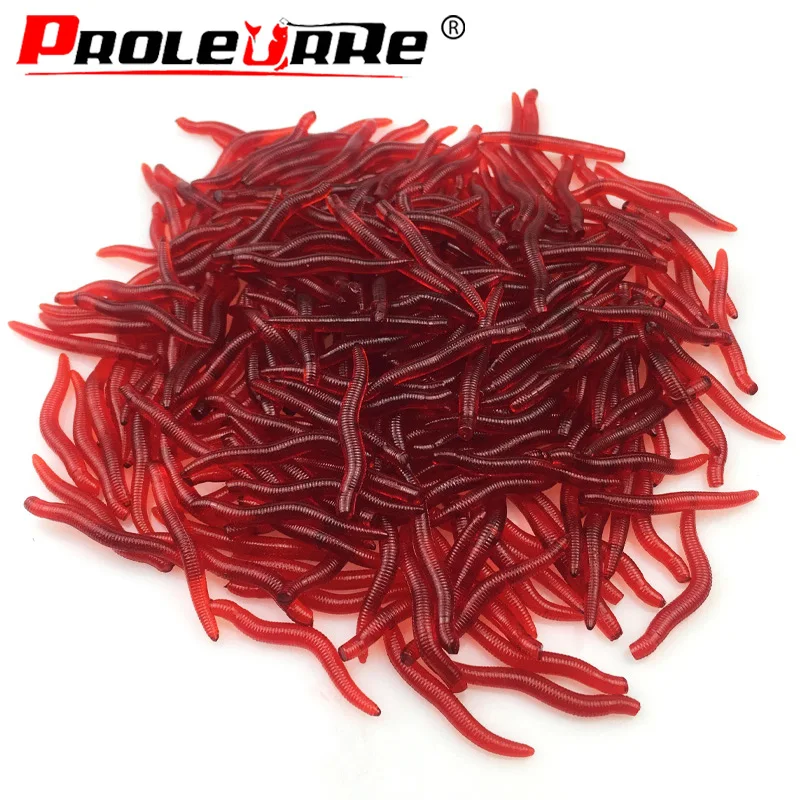50 or100Pcs Lifelike Silicone Red Worm Soft Lures Earthworm Artificial Rubber Baits Shrimp Flavor Additive Bass Carp Tackle