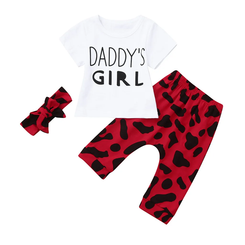 Футболка с надписью Daddy's + штаны повязка на голову для маленьких девочек комплект одежды комплекты летней