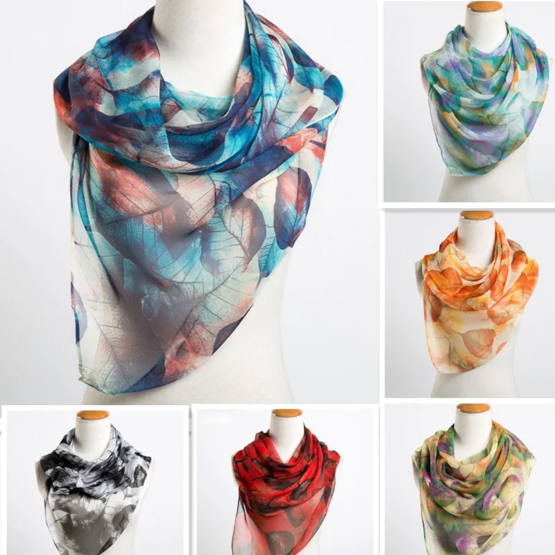 2018 модный шарф люксовый бренд женский шелковый большие листья Живопись Дизайн