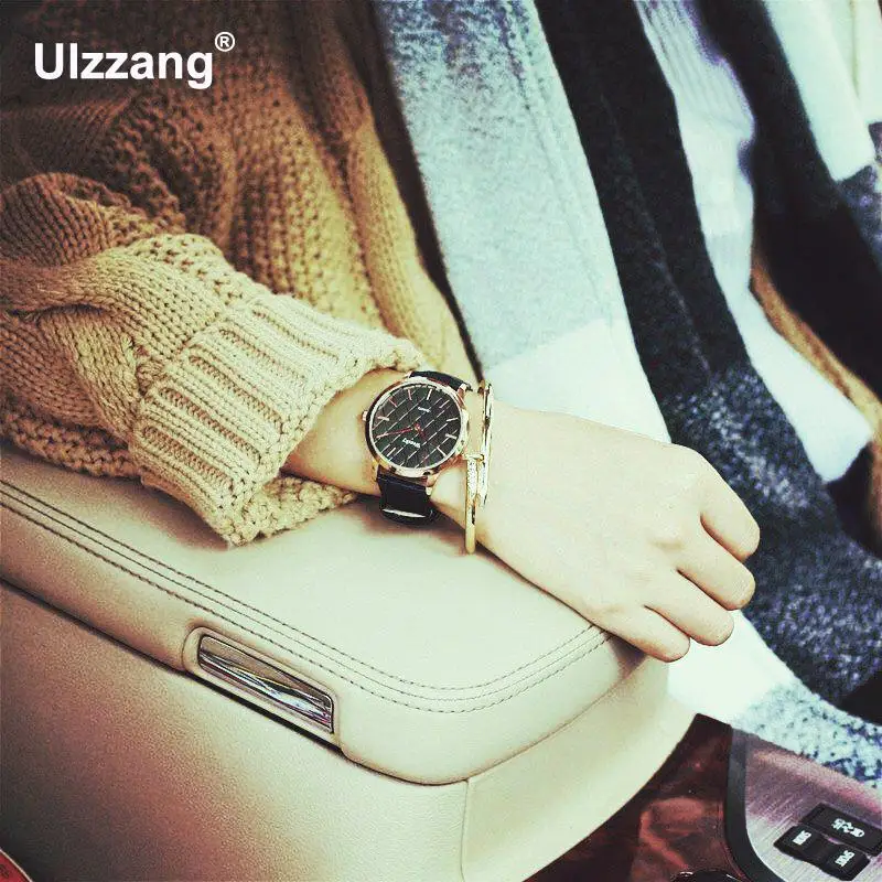 100% новый высококачественный кожаный розовый Золотой кварцевый браслет женские