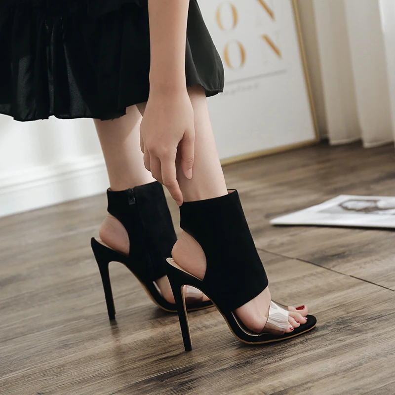 Сандалии гладиаторы женские на высоком каблуке модные босоножки из замши с