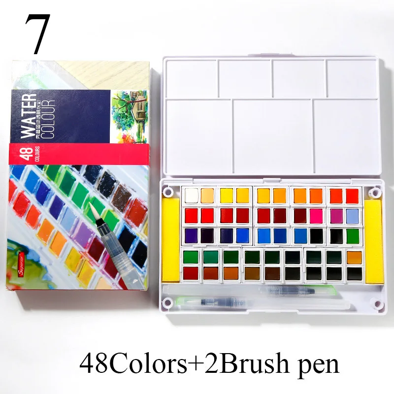48colors 12/18/24/30/36/40/48 Цвета Портативный твердый пигмент воды Цвет Набор для рисования с Кисть яркий Цвет для детей подарок арт товара - Цвет: 48colors