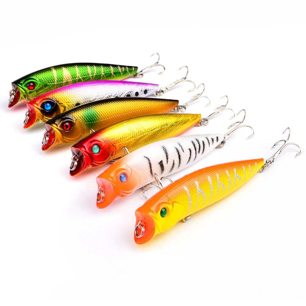 

6PCS Popper Minnow Fishing Crankbait Fish Bass lure hook baits 9m/11g