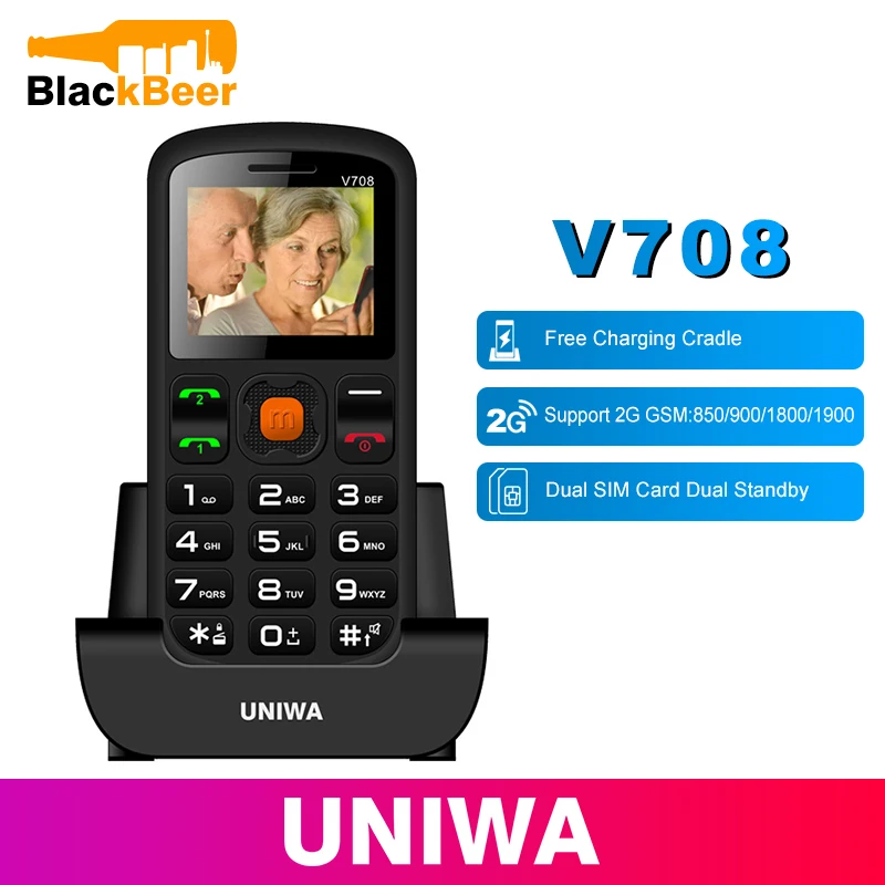 UNIWA V708 старика мобильного телефона GSM мощный фонарь старший телефон 800 мА/ч