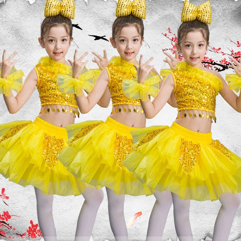 children's dance stage costume for girls modern kids jazz costumes sequin clothes salsa contemporary | Тематическая одежда и