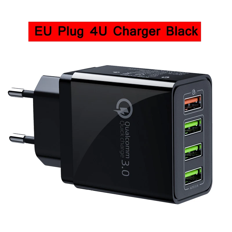 EU 4U Charger Black ZNP Быстрая зарядка 3,0 USB зарядное устройство 30 Вт QC3.0 QC турбо Быстрая зарядка мульти разъем зарядное устройство для мобильного телефона для iPhone X samsung S8 Xiaomi - Тип штекера: EU 4U Charger Black