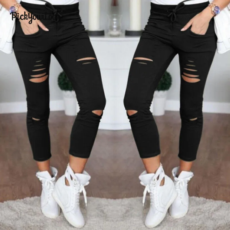 Pickyourlook женские рваные брюки с высокой талией рваные брюки джинсы-скинни трусы женские леггинсы с дырками размера плюс брюки D30