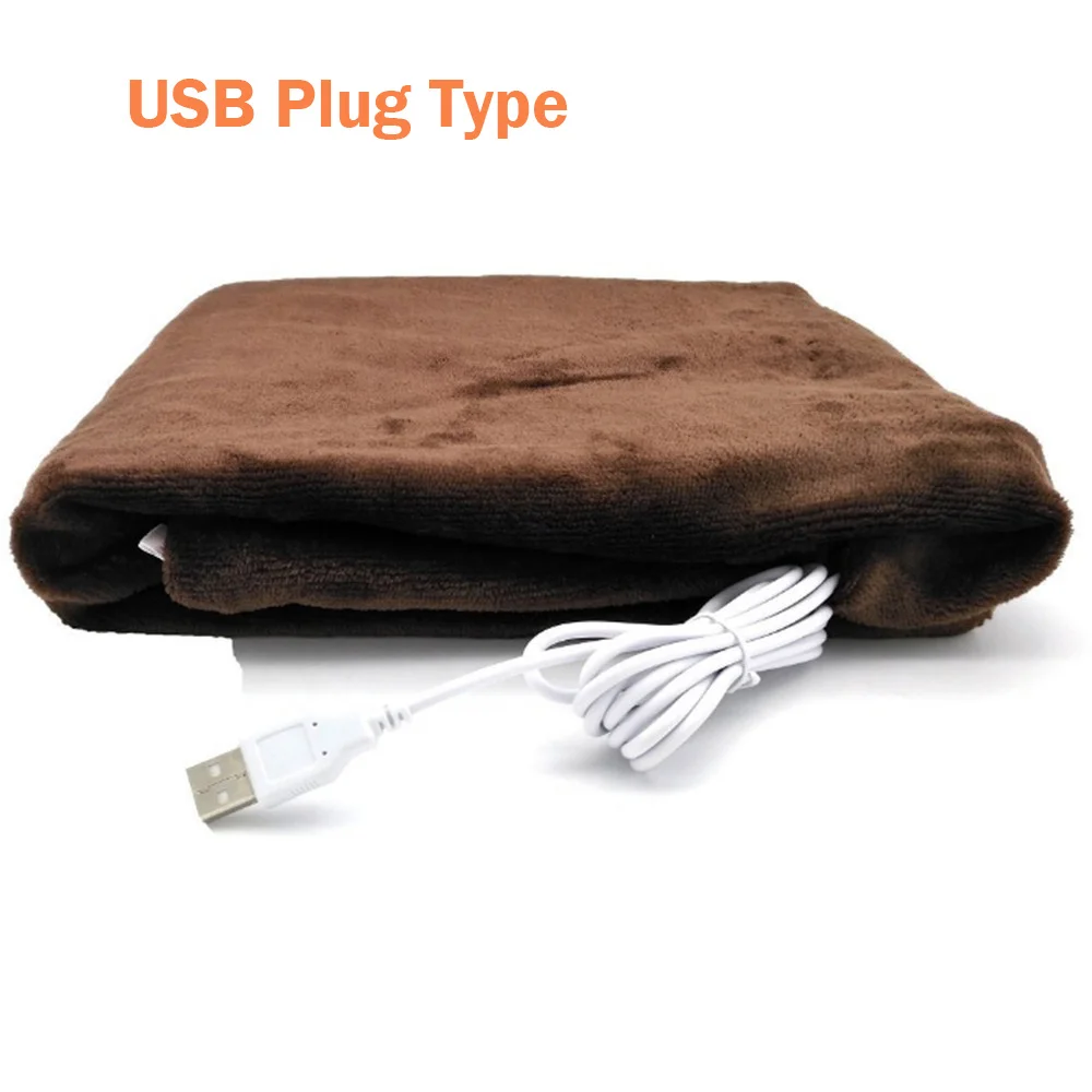 USB plug brown Новейшее комфортное электрическое USB одеяло с подогревом для автомобиля, фургона, грузовика, флис, уютный теплый шарф, шаль с подогревом, электрическое зимнее одеяло - Цвет: USB plug brown