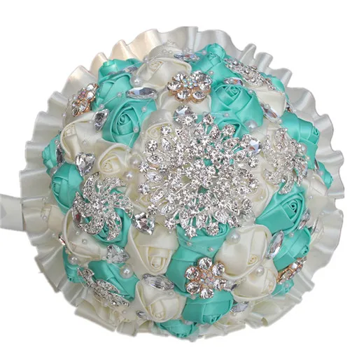 18cm mintgreen ivory Брошь цвета слоновой кости, кремовый букет, свадебный букет de mariage, полиэстер, свадебный букет s, жемчужные цветы, buque de noiva PL001 - Цвет: 18cm mintgreen ivory