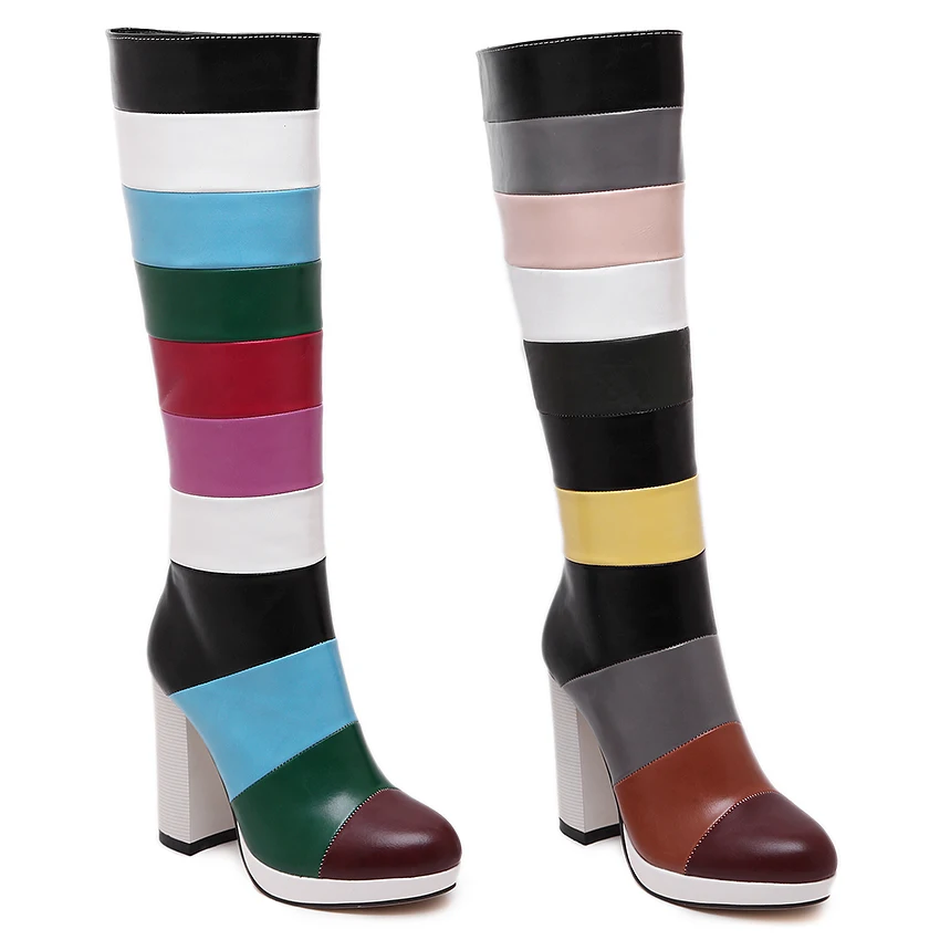 Женские рыцарские сапоги на толстом высоком каблуке осенне зимние высокие