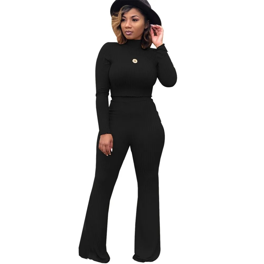 Women's turtleneck long sleeve crop top pullover pants 2 piece set for female women outfit tops two pieces sets women's |