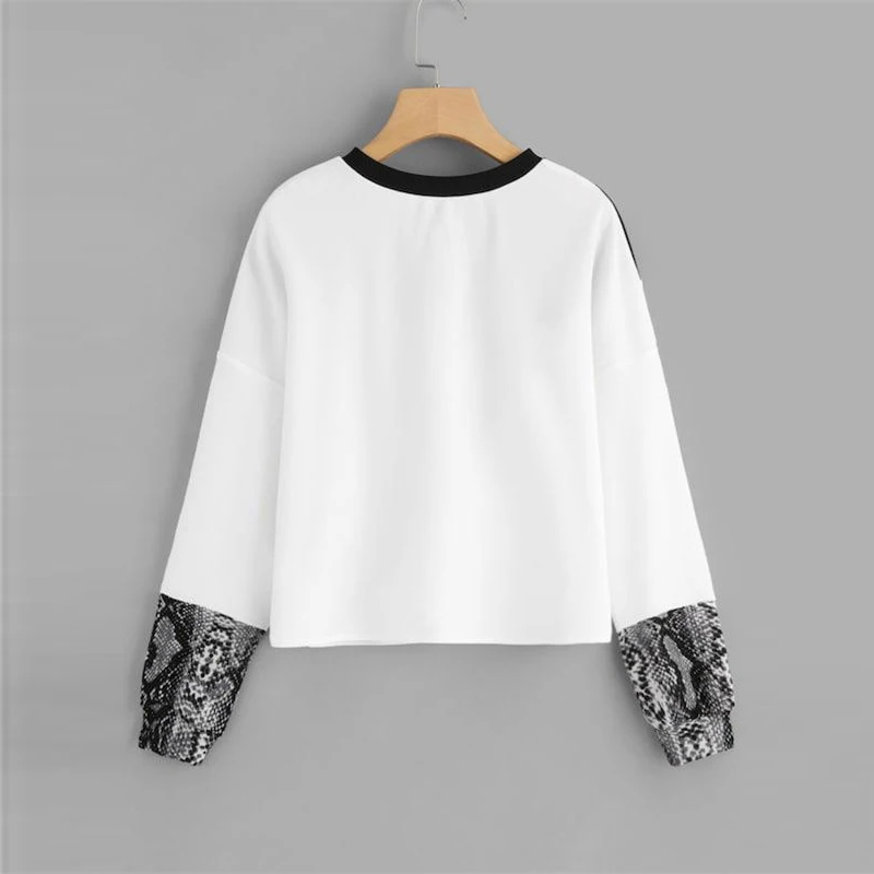 SHEIN Контрастный Пуловер С Змеиным Принтом Женские Осенние Кофты С Длинным Рукавом