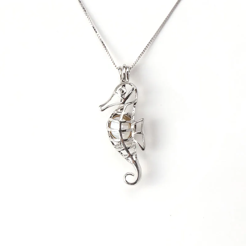 Pearl Cage Pendant Necklace Natural Fashion Jewelry 925 Sterling Silver For Women Punk Seahorse Pendants | Украшения и аксессуары